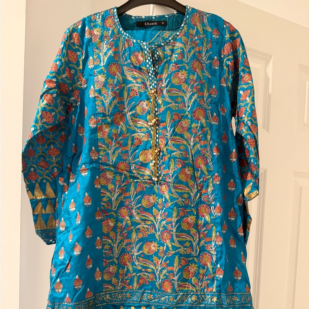 Khaadi Blue Silk Formal - block print